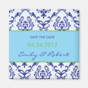 Íman Blue Damask salva o ímã de casamento