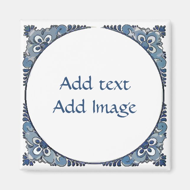 Íman Blue Dutch Look, adicionar texto, (Frente)