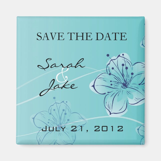 Íman Blue Floral Save The Date Imã de geladeira (Frente)