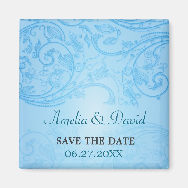 Íman Blue Flourish Wedding Save the Date Magnet (Frente)