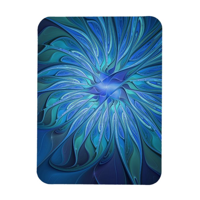 Íman Blue Flower Fantasy Pattern, Abstract Fractal Art (Vertical)