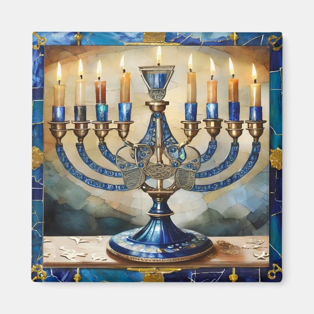 Íman Blue Hanukkah Menorah (Frente)