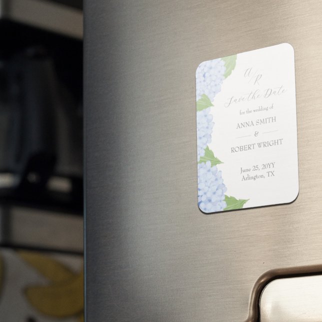 Íman Blue Hydrangea Watercolor Casamento Salva a Data (Criador carregado)