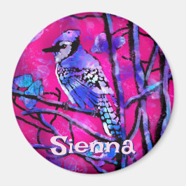 Íman Blue Jay Bird Tree Branch Pink Personalized 