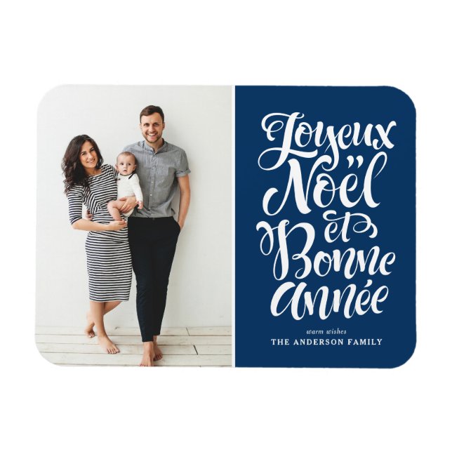Íman Blue Joyeux Noël et Bonne Année Foto de Natal (Horizontal)