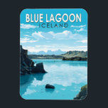 Íman Blue Lagoon Islândia Viagem Art Vintage<br><div class="desc">Lagoa Azul,  design de arte vetorial da Islândia. A Lagoa Azul é uma spa geotérmica no sudoeste da Islândia. A spa está localizada num campo de lava perto de Grindavík e em frente ao Monte Þorbjörn,  na Península de Reykjanes.</div>