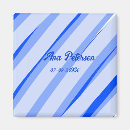 Íman Blue pastel add name date boho retro lines pattern