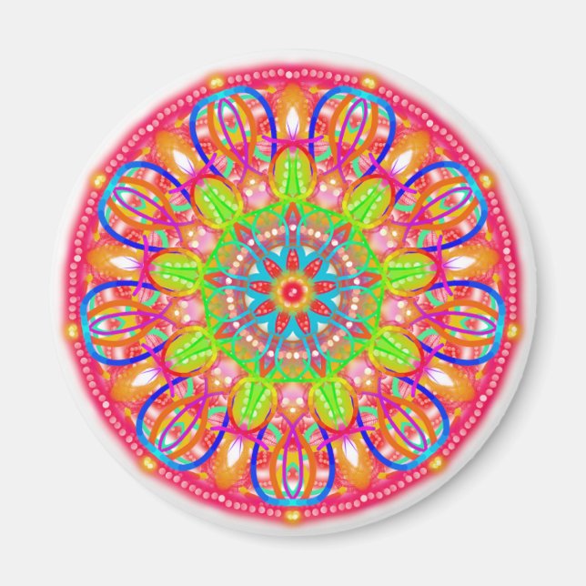 Íman Blue Petal Flower Mandala Boho Magnet (Frente)