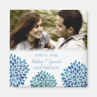Íman Blue Petals Bloom Salva o Magnet de Casamento de D