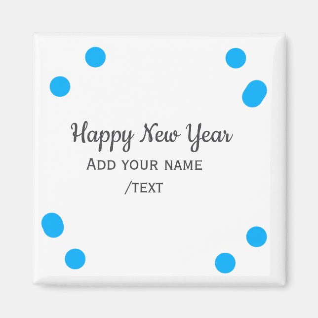 Íman Blue polkadots happy new year add name messasimple (Frente)