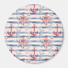 Íman Blue Red Anchors Floral Stripes Beach 