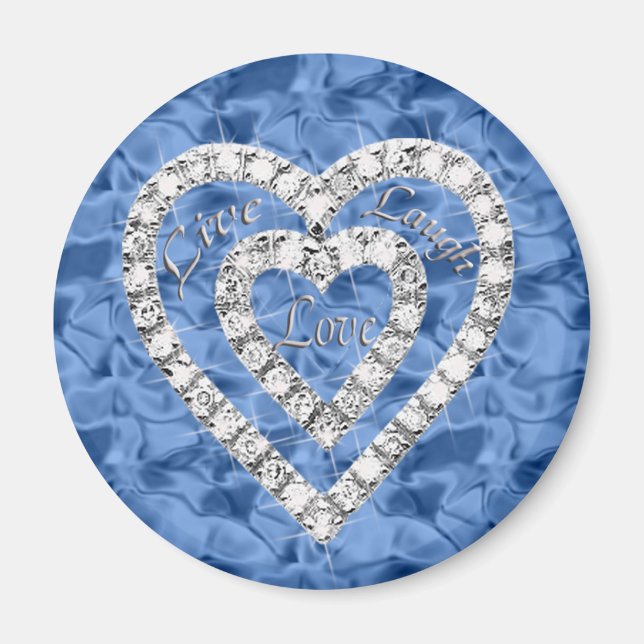 Íman Blue Round Live Laugh Love Diamond Heart Magnet (Frente)