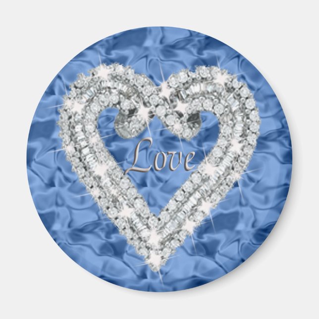 Íman Blue Round Love Diamond Heart Magnet (Frente)