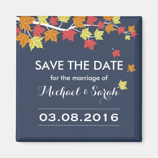 Íman Blue Save The Date Maple Leaf Casamento outono Mag (Frente)