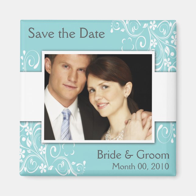 Íman Blue Save the Date Photo Magnets (Frente)