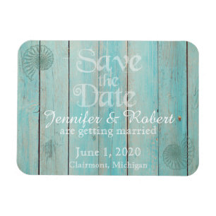 Íman Blue Seashell sobre Wood Beach Casamento Salve a D