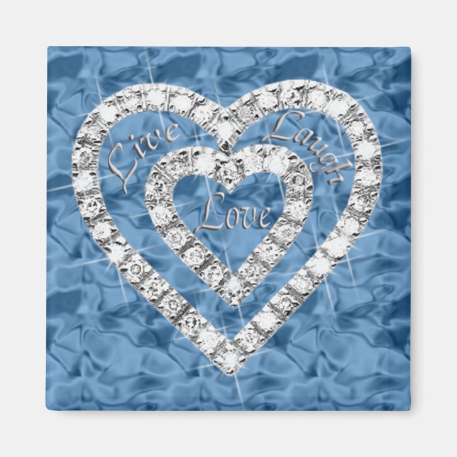 Íman Blue Square Live Laugh Love Diamond Hearnet (Frente)
