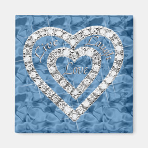 Íman Blue Square Live Laugh Love Diamond Heart Magnet