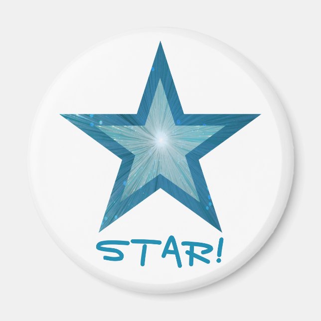 Íman Blue Star Fridge 'STAR!' ímã redondo branco (Frente)