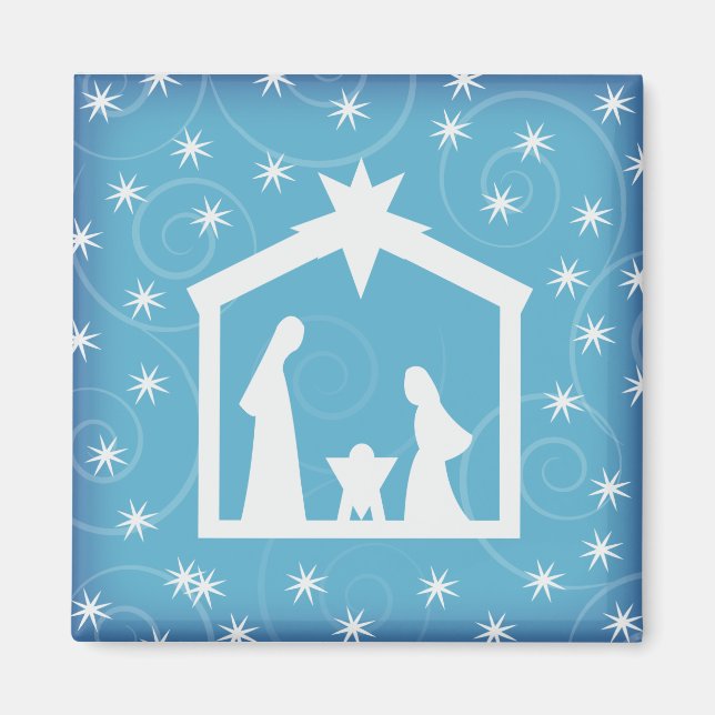 Íman Blue Starry Night Natividade Magnet (Frente)