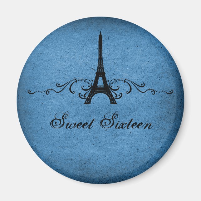 Íman Blue Vintage French Flourish Sweet 16 Magnet (Frente)