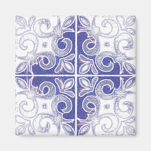 Íman Blue White Swirl Inspirado por Azulejos portuguese (Frente)