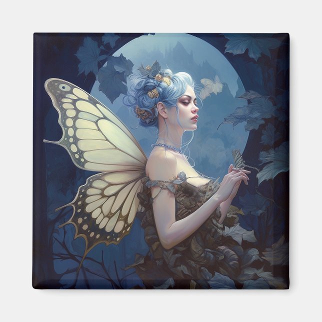 Íman Blue Woodland Fairy Fantasy Art (Frente)