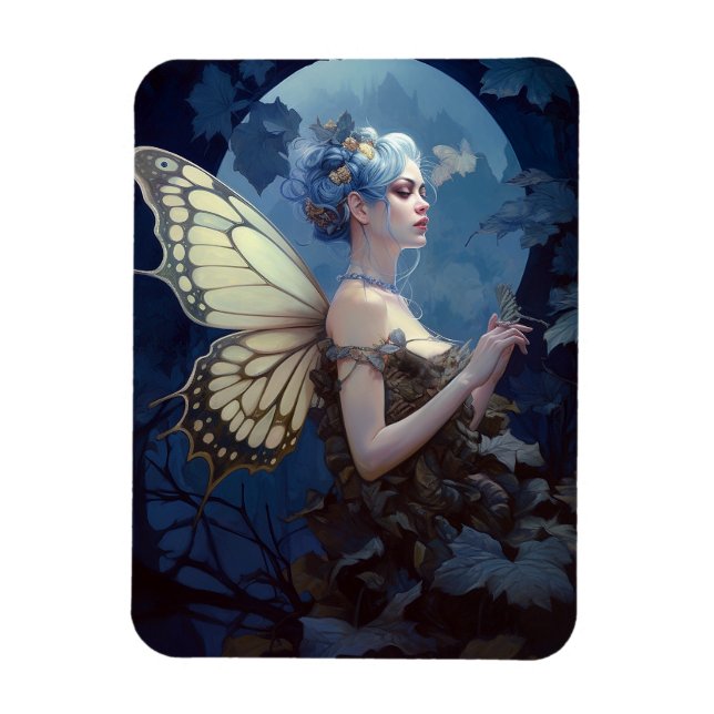 Íman Blue Woodland Fairy Fantasy Art (Vertical)