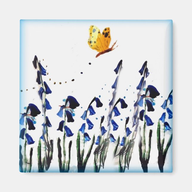 Íman Bluebells Butterfly Primavera Floral (Frente)