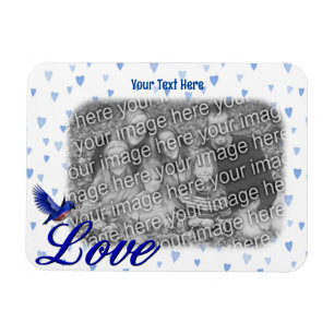 Íman Bluebird Love Blue Hearts Frame Add Your Photo