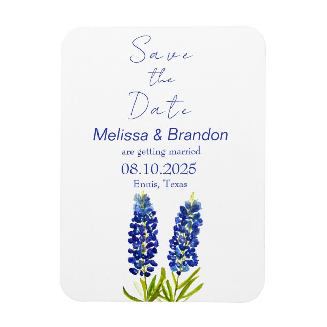 Íman Bluebonnets Florais Azuis Casamento Rústico Texas (Vertical)