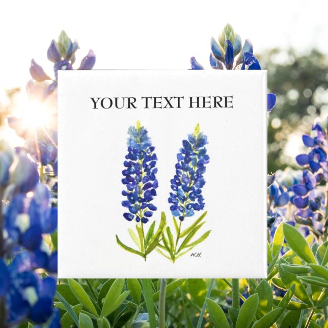 Íman Bluebonnets Texas State Flowers Lupine Watercolor (Criador carregado)