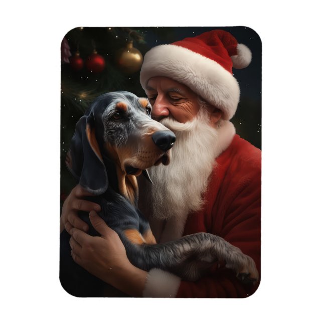 Íman Bluetick Coonhound Com Papai Noel Natal (Vertical)