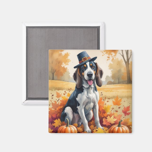 Íman Bluetick Coonhound Folhas de Outono Arte do Dia de (Front/Back)