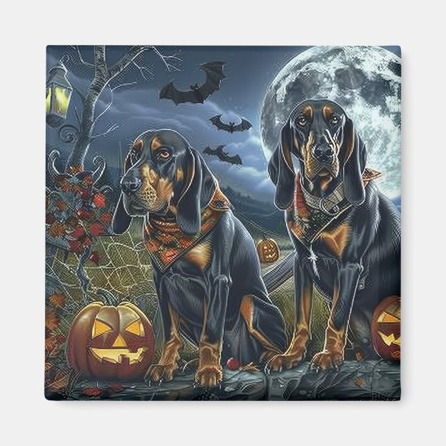 Íman Bluetick Coonhound Halloween Assustador (Frente)
