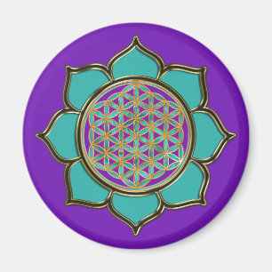 Íman Blume des Lebens Lotus - türkis / roxo