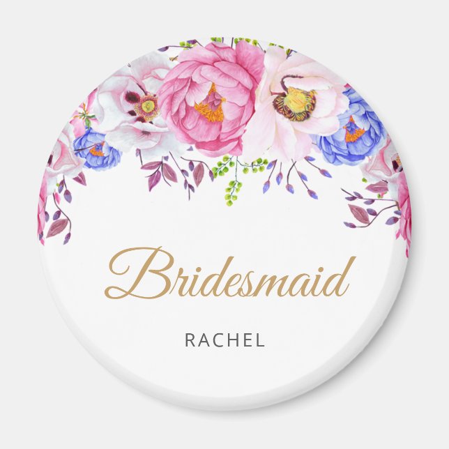 Íman Blush Floral Bridesmaid Name Magnet (Frente)