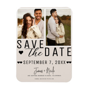 Íman Blush Moderno Bege Save the Date 2 Fotos Casamento