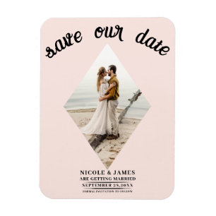 Íman Blush Pink Diamante Foto Casamento Save the Date