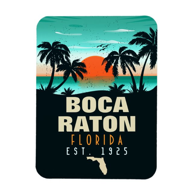 Íman Boca Raton Florida Retro Sunset Beach Souvenirs (Vertical)