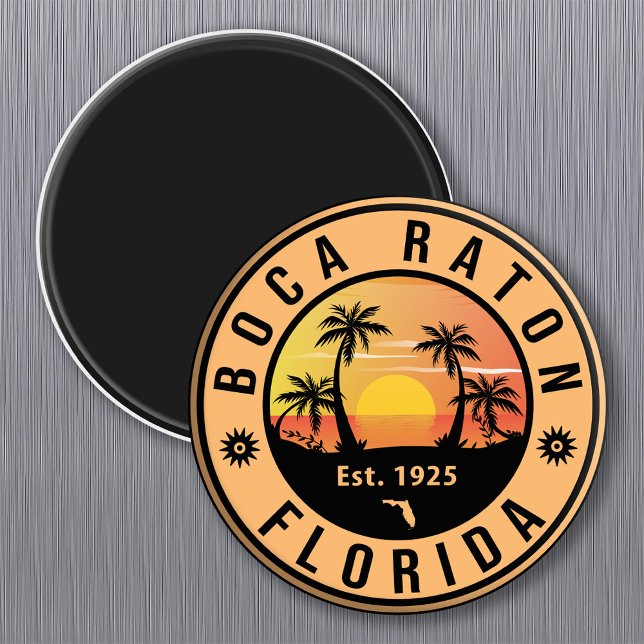 Íman Boca Raton Florida Retro Sunset Beach Souvenirs (Criador carregado)