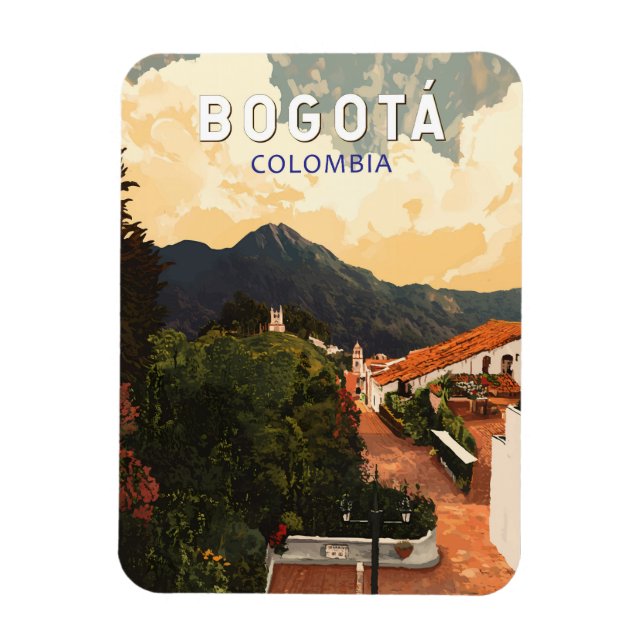 Íman Bogota Colombia Illustration Viagem Art Vintage (Vertical)