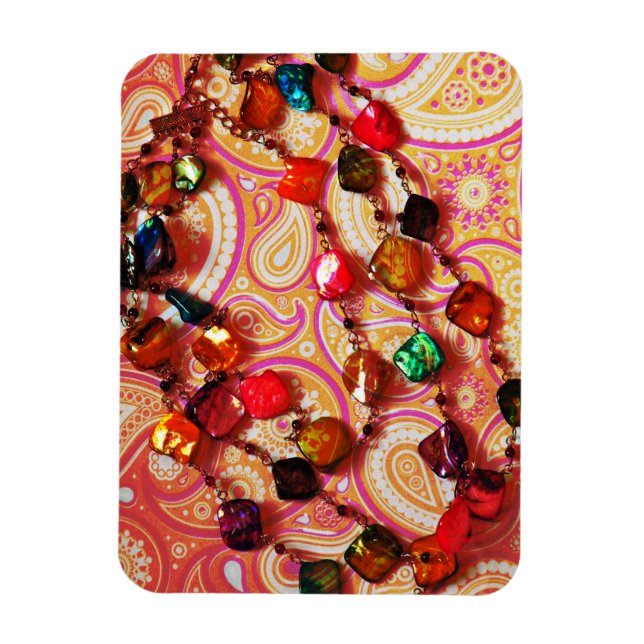 Íman Bohemian Necklace Gemstone Paisley Photo Magnet (Vertical)
