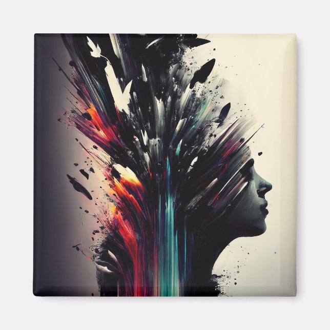 Íman Boho abstrato art com cara de menina (Frente)