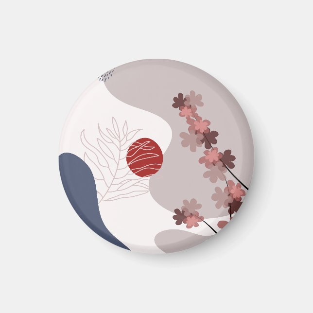 Íman Boho Azul Magenta Botânico (Frente)