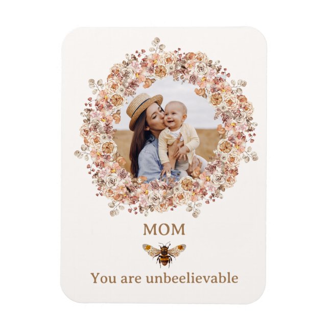 Íman Boho Bee Watercolor Wildflower Foto Personalizada  (Vertical)