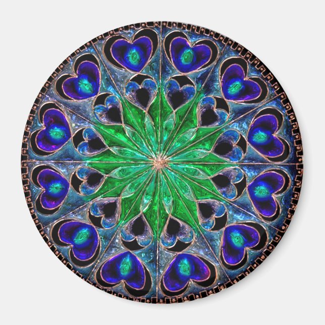 Íman Boho Blue Green Heart Mandala Magnet (Frente)