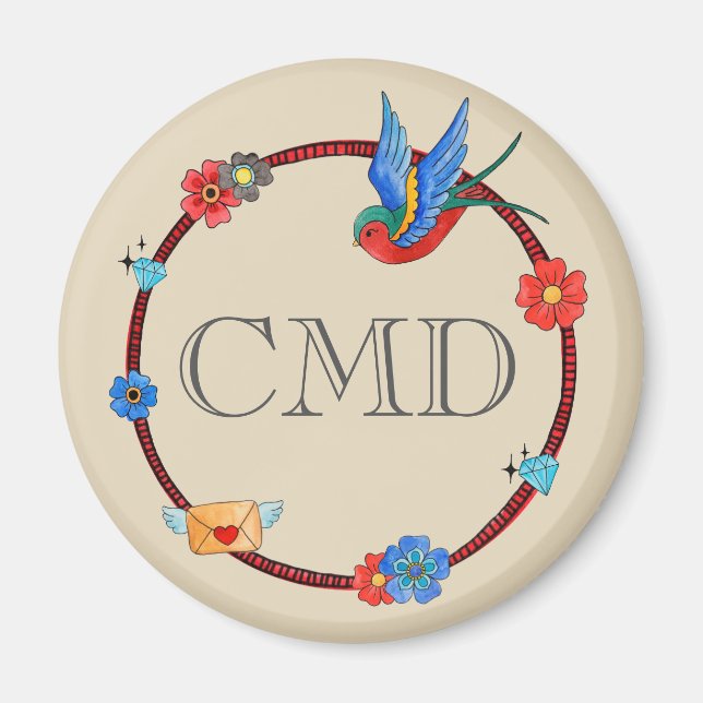 Íman Boho Bluebird Monograma (Frente)