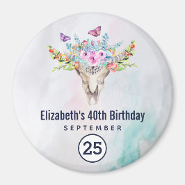 Íman Boho Caveira com um Buquê Floral Salve a Data