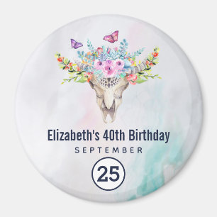 Íman Boho Caveira com um Save the Date de Buquê Floral